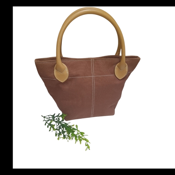 Brown and Tan Structured Tote Bag with Paneled Design - Picture 1 of 5